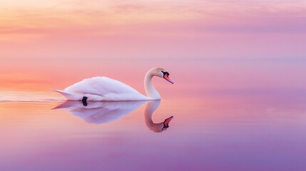 Fototapeta premium A swan is swimming in a lake