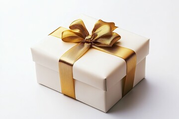 Real gold gift photo with gold ribbon, blank white background, Distinctive gift boxes, Gift box set, White gift