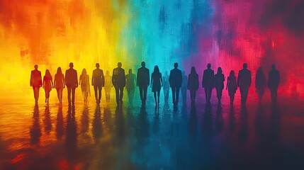 Fototapeta premium Abstract background of businesspeople in silhouette, with colorful gradient symbolizing corporate unity