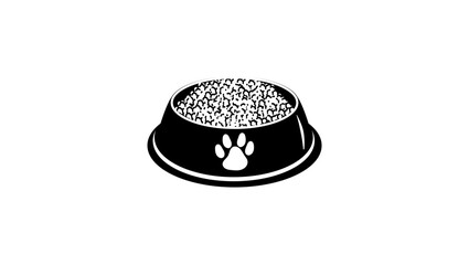 Dog food in a bowl, black isolated silhouette