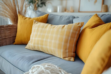 Photo of Yellow Throw Pillows on Modern Sofa