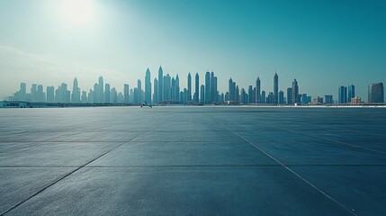 Manhattan, Dubai, Shanghai, and Hong Kong City Centers with Platforms, Roads, Parking Lots, and Brick Pavements for Car Advertisement Background