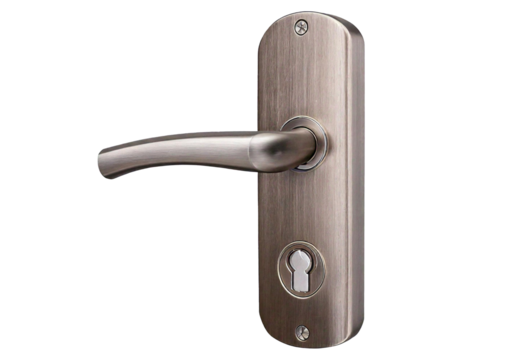 Modern door handle with keyhole lock isolated on transparent or white background