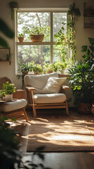 Sun-Drenched Urban Jungle Interior Photo with House Plants