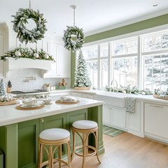 Cozy and Festive Farmhouse-Style Christmas Kitchen Interior