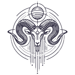 Obraz premium Aries Astrological zodiac horoscope sign, line art silhouette design illustration.