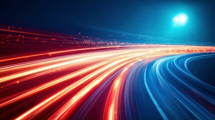 Abstract red light trail on blue background