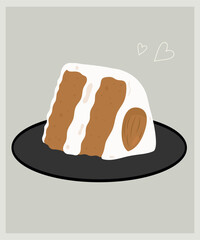 Cute Illustration with Slice Cake at Almond Cream Taste