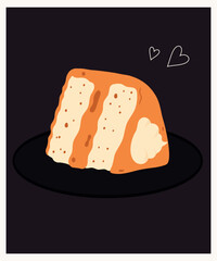 Cute Illustration with Slice Cake at Caramel Cream Taste