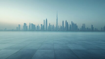 Manhattan, Dubai, Shanghai, and Hong Kong City Centers with Platforms, Roads, Parking Lots, and Brick Pavements for Car Advertisement Background