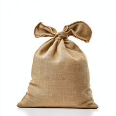 Hessian sack tied at the top, displayed on a white isolated background.