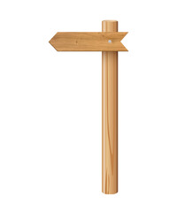 3d wooden signboard vector illustration. Realistic wood sign post. Blank arrow with wood texture, plywood road pointer. City guidance.