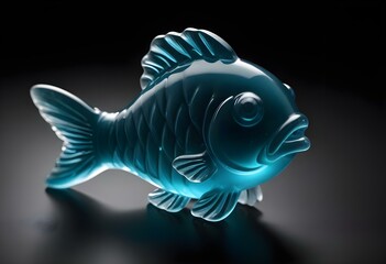 a single blue sugar-coated gummy candy, shaped like a fish, isolated on a black background create with ai