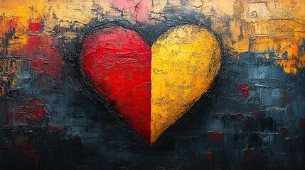 An abstract heart in red, black, and yellow, representing Belgium National Day or German Unity Day, patriotic concept perfect for greeting cards, banners, or posters with space for text