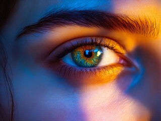 Fototapeta premium A close up of a woman's blue and yellow eye