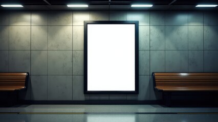 High-quality movie poster mockup in a subway station, showing a blank poster space. Great for showcasing film designs or advertisements in a busy, urban setting.