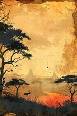 Obraz premium Vintage vertical background with natural safari motifs and warm colors, space for text, copy space