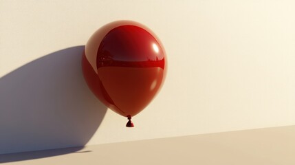 Obraz premium A shiny red balloon resting against a wall, casting a shadow.