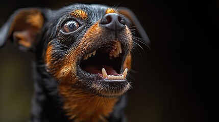 An aggressive little dog baring its sharp teeth, visual warning for rabies prevention and vaccination campaigns, perfect for banners with space for safety messages