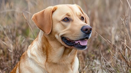 A Yellow Labrador Retriever in an Outdoor Field Environment