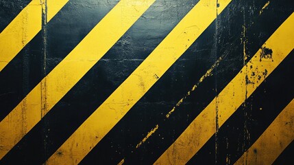 Fototapeta premium A striped wall in yellow and black featuring a complementary sticker
