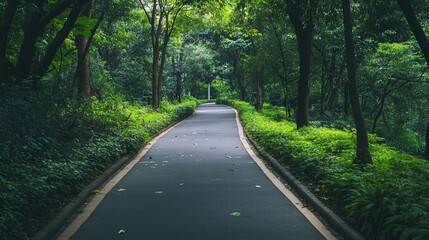 Naklejka premium Bicycle path surrounded by vegetation encouraging sustainable transport in an urban environment