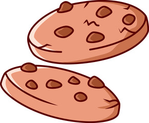 cookies with chocolate chip Vector Illustration Icon. Flat Cartoon Style
