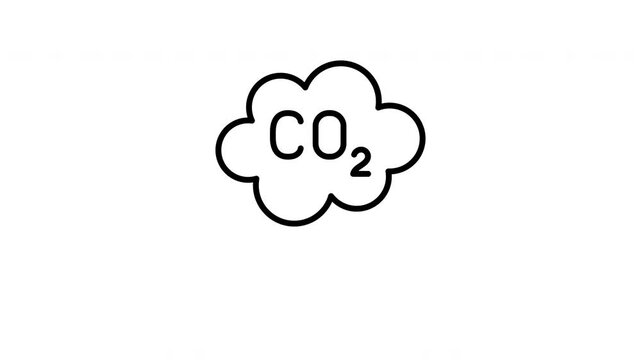 Carbon Dioxide Emission and Reduction animated line icon. Black color line icon animation. 4K video with transparent background