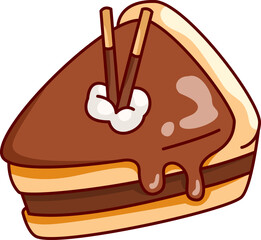 a slice of chocolate cake Vector Illustration Icon. Flat Cartoon Style