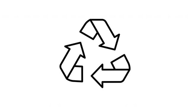 Recycling symbol. Black color line icon animation. 4K video with transparent background