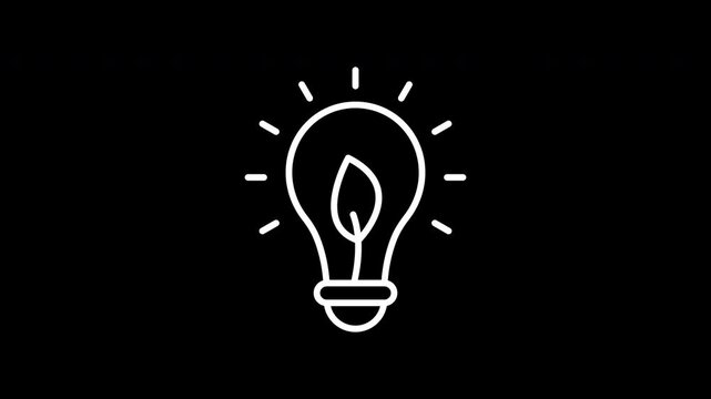Energy saving lightbulb animated line icon. White color line icon animation. 4K video with transparent background