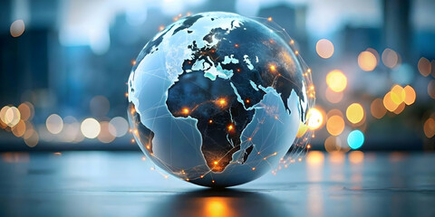 Bokeh Digital Art Global Network Connections Copy Space Soft Glowing Lights Worldwide Intelligence Connectivity Photo Stock Concept Ample Copy Space for Text Branding Visuals