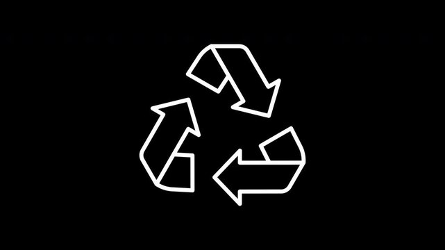 Recycling symbol. White color line icon animation. 4K video with transparent background