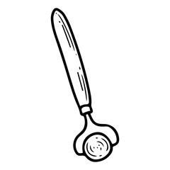 Face roller hand drawn doodle. Beauty tool. Self care. Cosmetic massage. Skin stroking with scrapers. Natural stone. Massage device. Body health. Vector line art illustration.