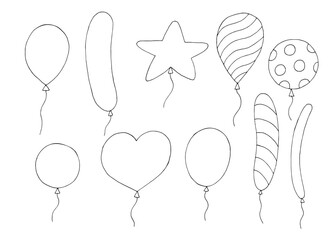 Air balloon set graphic black white sketch illustration vector 