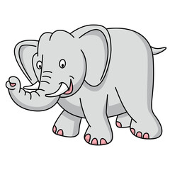 Fototapeta premium Elefante grigio che ride. Disegno simpatico stile fumetto vettoriale editabile