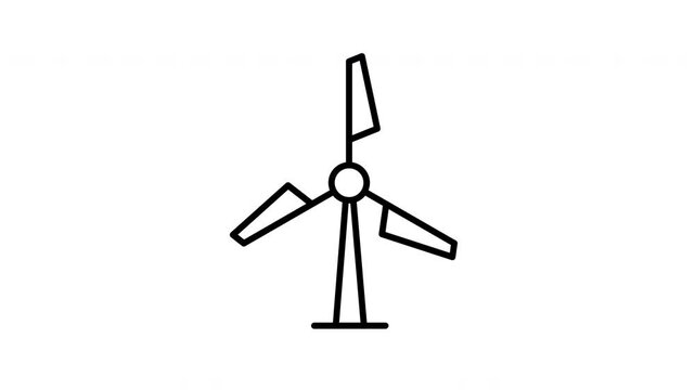 Wind turbine animated line icon. Black color line icon animation. 4K video with transparent background
