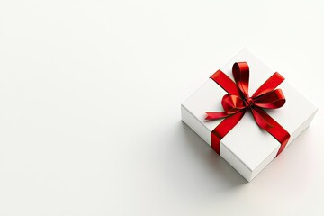 Fototapeta premium White gift box with red ribbon 3d render isolated on white