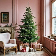 Obraz premium This captivating photo showcases a festive Christmas tree in a warm and inviting living room. 