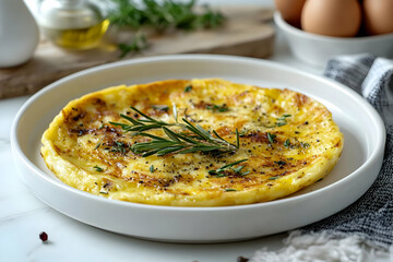 Photo of Rosemary Omelette with Fresh Herbs on White Plate