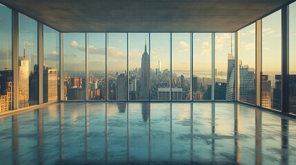 Fototapeta premium Manhattan, Dubai, Shanghai, and Hong Kong City Centers with Platforms, Roads, Parking Lots, and Brick Pavements for Car Advertisement Background