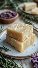 Rustic Photo - Parmesan Cheese Blocks on a Plate with Rosemary