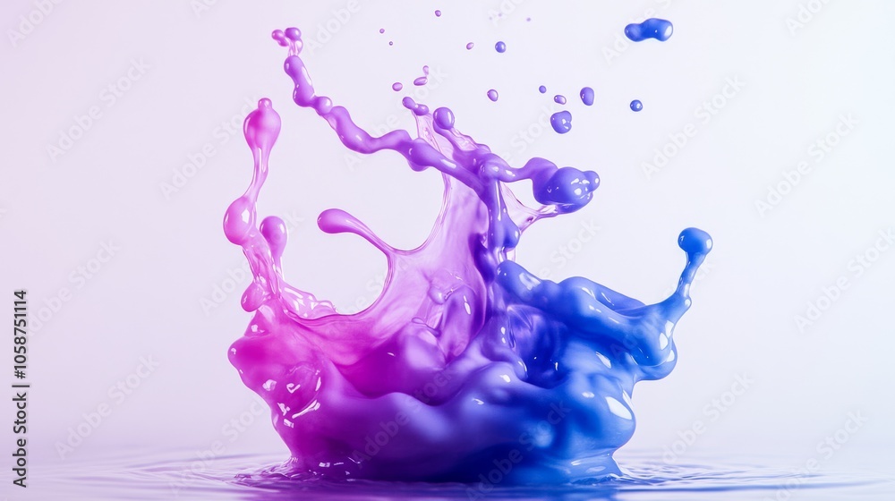 Poster Pink and blue ink drops splash in water, creating a unique and abstract pattern