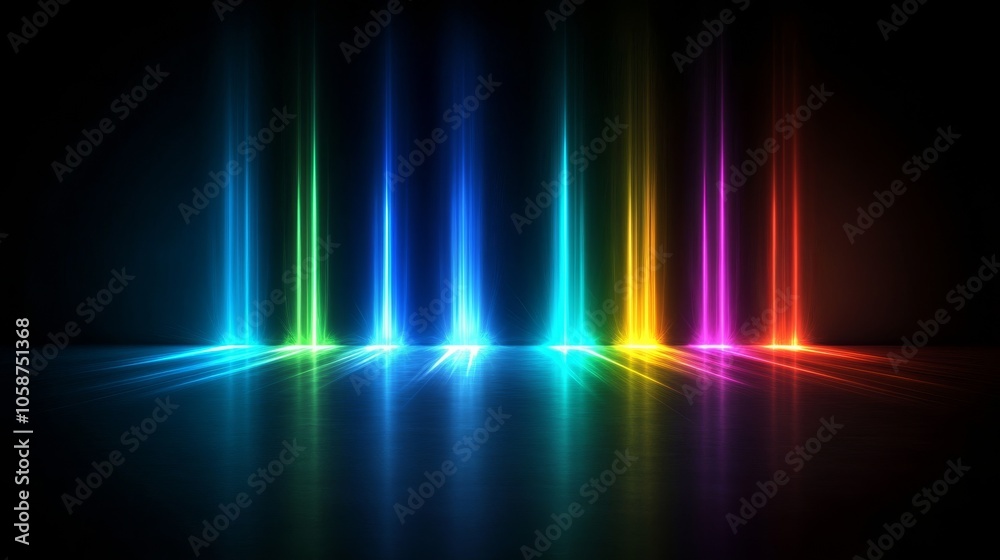 Aufkleber Multicolored rays of light shoot up from the floor, creating a vibrant spectacle