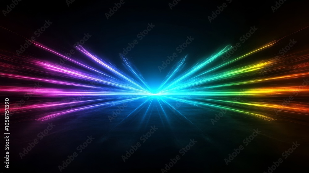 Aufkleber Eight multicolored rays of light shoot from a central point, creating a vibrant and futuristic scene