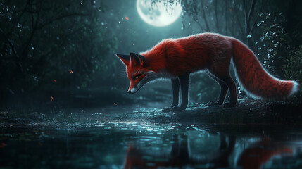 fox under a full moon