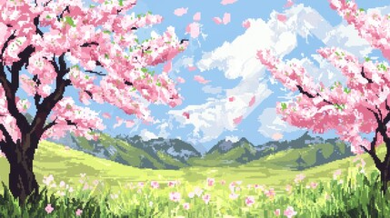 Spring Blossoms in Pixel Art Style