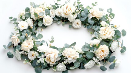White and Green Floral Wreath with Copy Space.