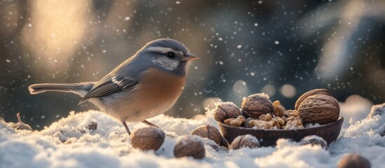 Bird Sitta Europaea With Nuts