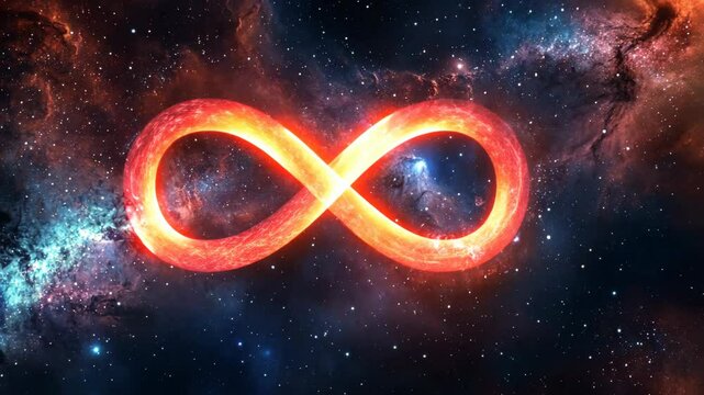 The infinity symbol glows brightly against a backdrop of stars and galaxies